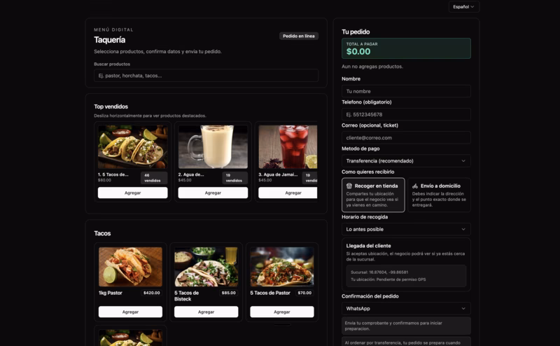 Menú digital y delivery